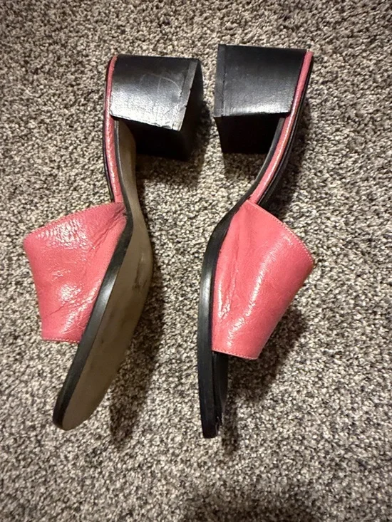 Franco Barbieri Red Leather Slide Mules with Block Heel - Picture 2 of 4